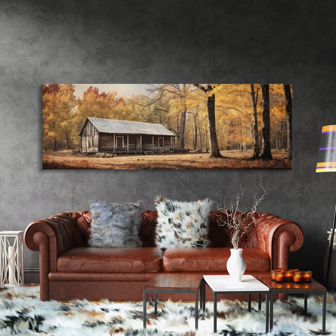 Rustic Log Cabin In Autumn Forest Golden Trees Cozy Nature Poster - Image 3
