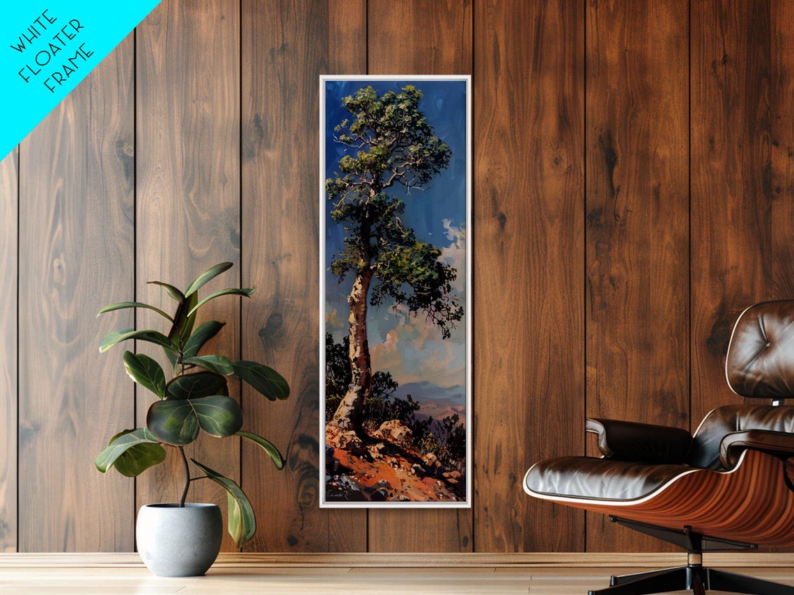 Tall Lone Tree On Rocky Hillside Under Bright Blue Sky Nature Poster - Image 5