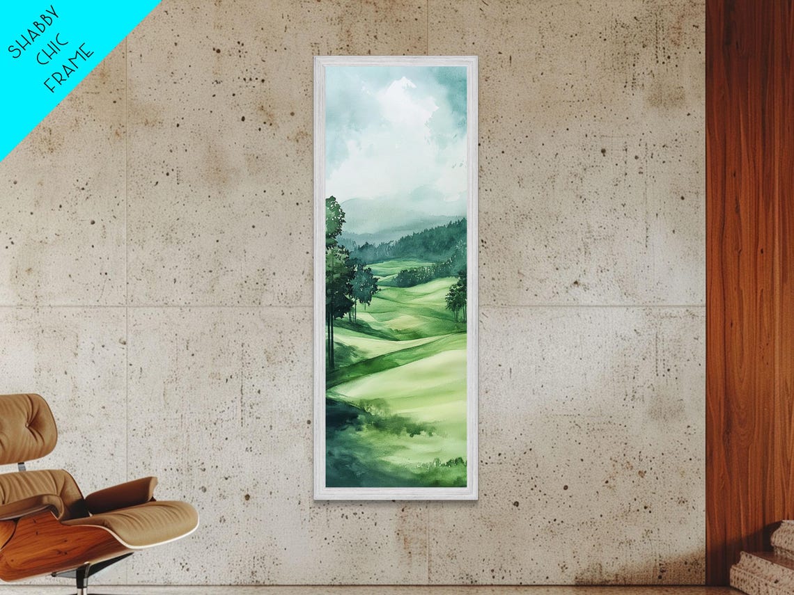 Rolling Green Hills Misty Watercolor Mountain Landscape Wall Poster - Image 6
