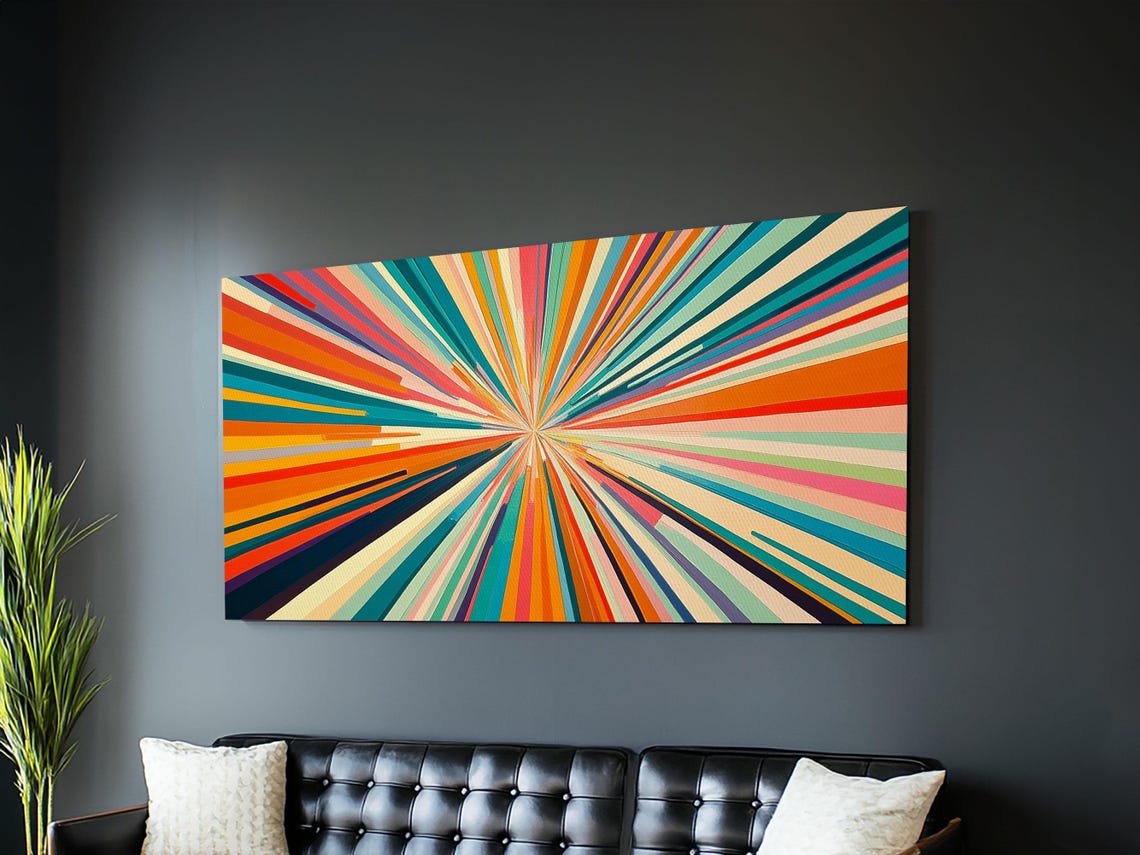 Sunburst Wall Art Print Horizontal Pastel Color Sunset Print Panoramic Abstract Mcm Style Wall Art Large Wide Print - Image 3
