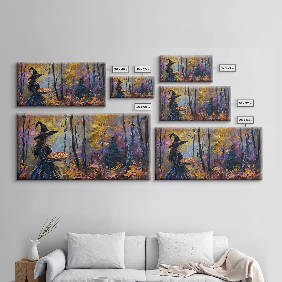 Witch Having Pizza Party In Autumn Haunted Forest Funny Art Print - Image 2