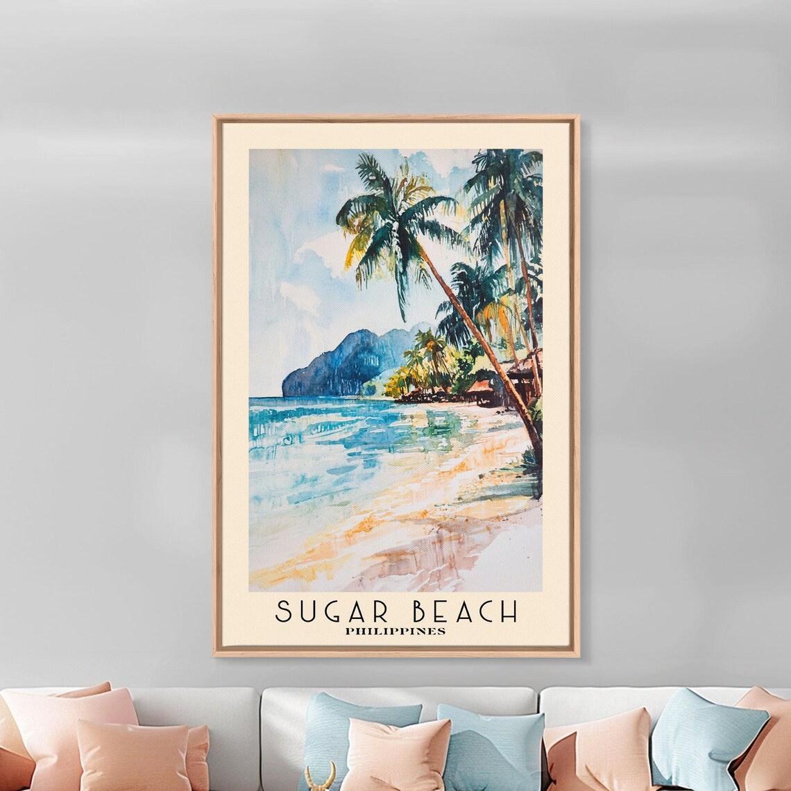 Sugar Beach Philippines Coconut Palms Tropical Shore Watercolor Poster - Image 2