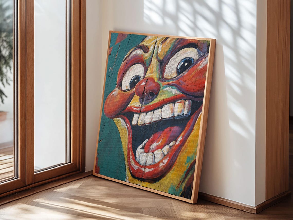 Creepy Grinning Clown Face Pop Art Retro Halloween Painting Poster - Image 3