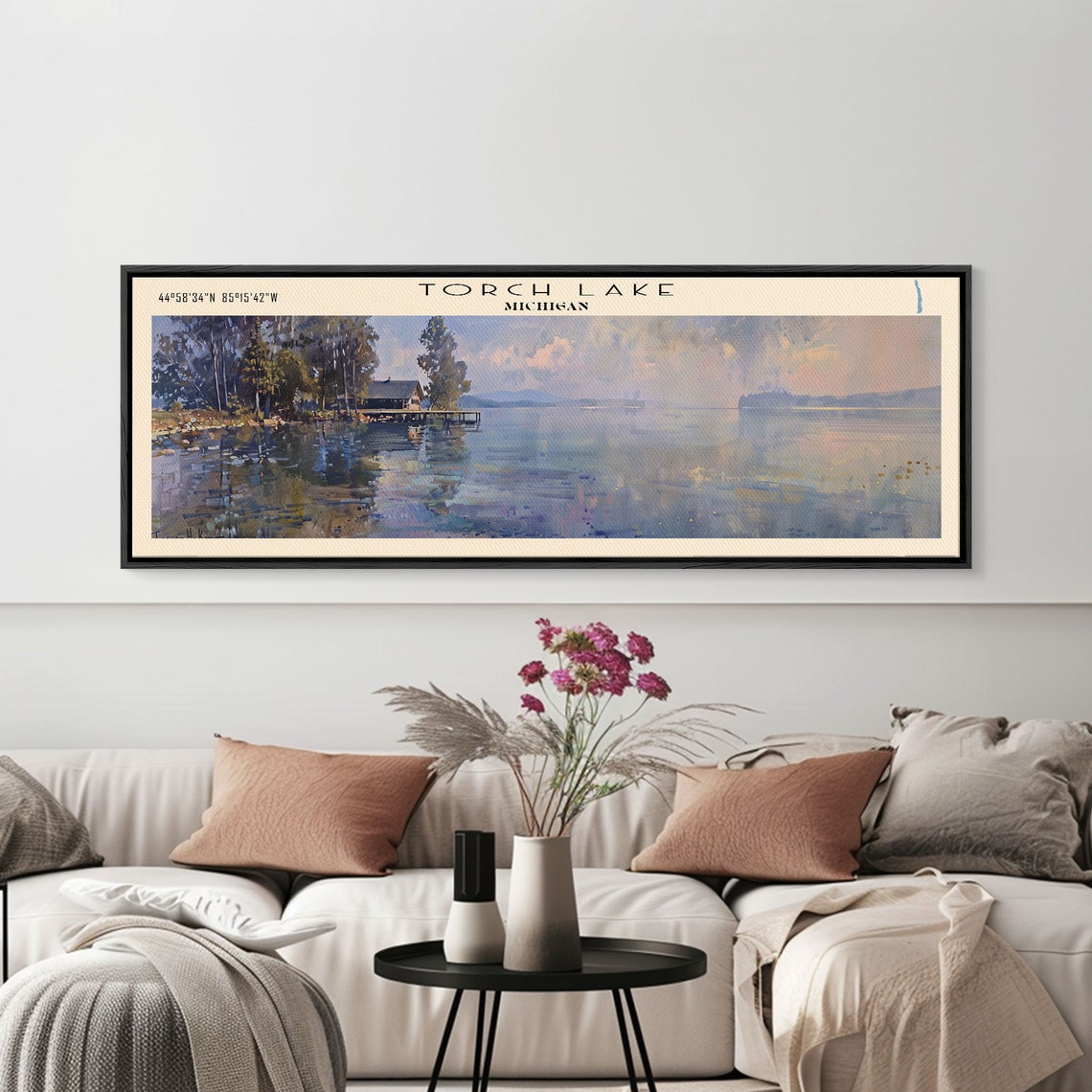 Torch Lake Michigan Boathouse Dock Pastel Morning Water Travel Poster - Image 3