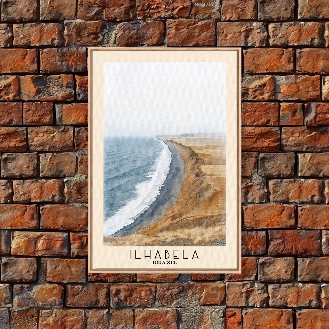 Ilhabela Brazil Curving Shoreline Golden Dunes Watercolor Poster