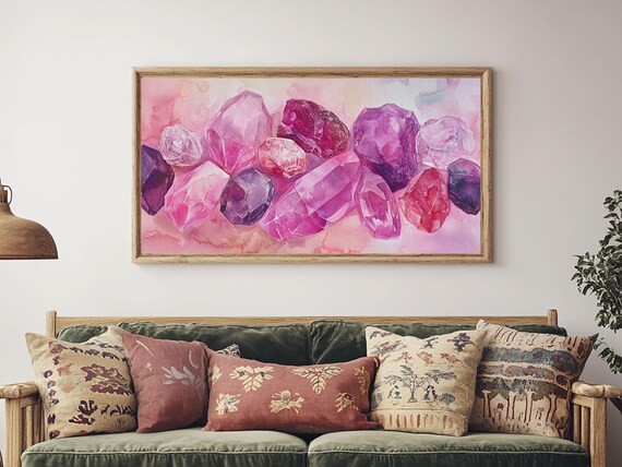 Pink Purple Gemstone Crystals Watercolor Pastel Magical Horizontal Poster