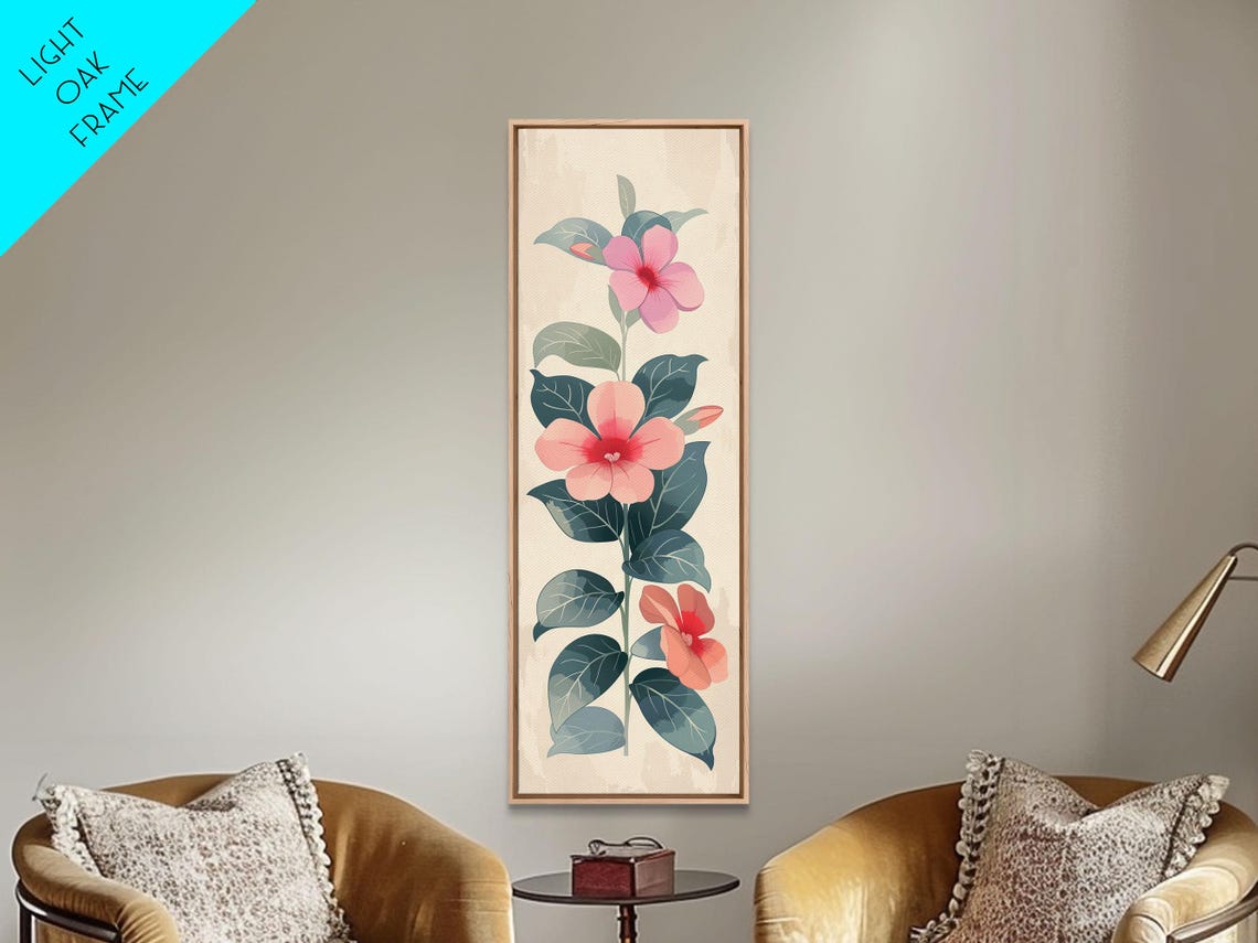 Minimalist Pink Hibiscus Flowers Teal Leaves Japanese Art Poster - Image 5