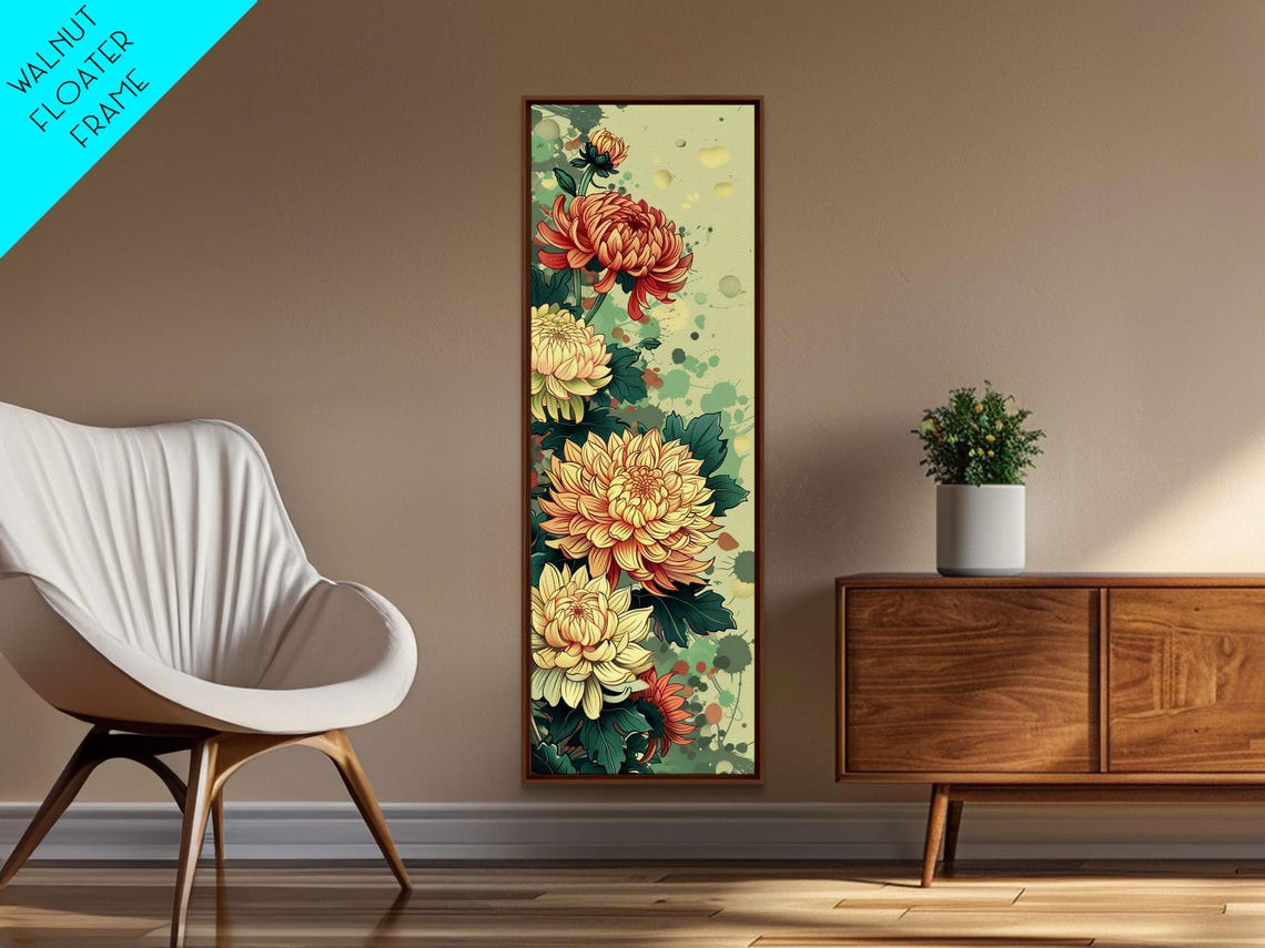 Elegant Chrysanthemums Soft Pastel Light Green Floral Art Print - Image 4