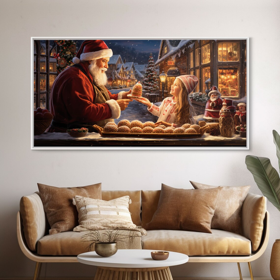 Santa Sharing Christmas Cake With Little Girl Village Poster - Image 5