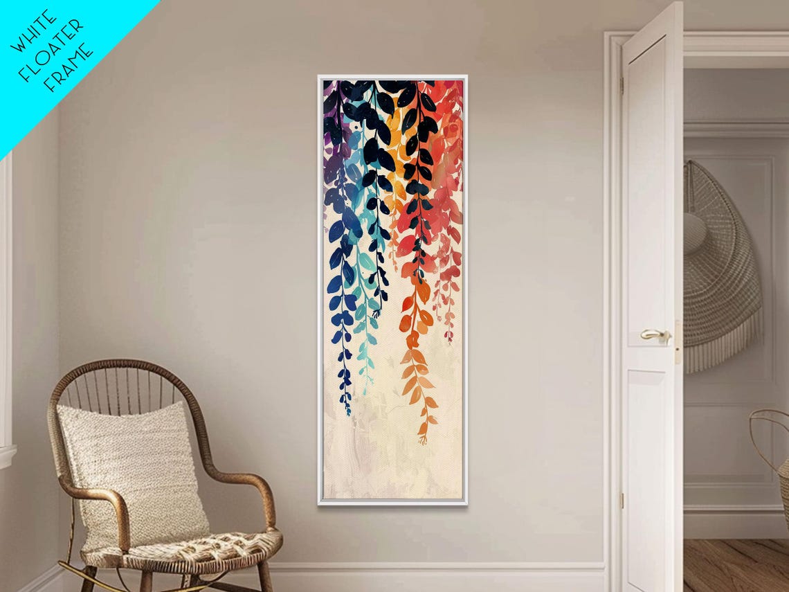 Colorful Hanging Leaves Branches Blue Red Orange Watercolor Art Poster - Image 5