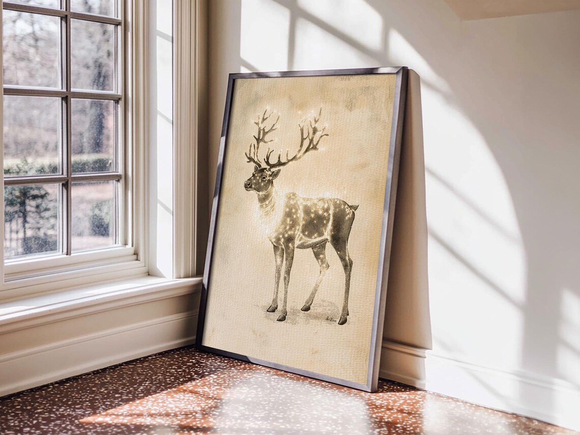 Majestic Stag With Large Antlers Sepia Sketch Christmas Animal Poster - Image 4