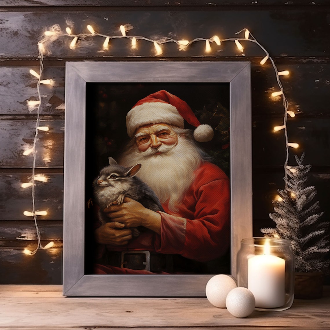 Santa Claus And His Chinchilla Christmas Wall Art Dog Gift Christmas Dog Winter Wall Art Santa Decor Santa Art Print Chinchilla Print