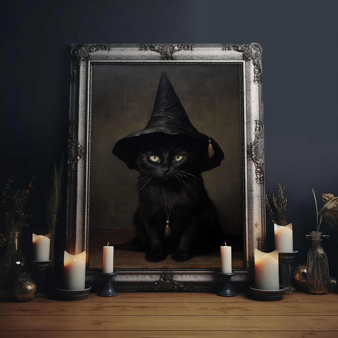 Witch's Familiar Cat Halloween Art Print, Black Cat - Image 6