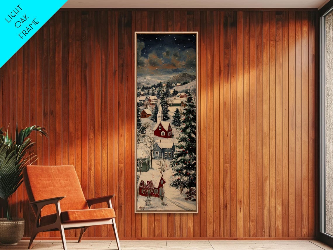 Snowy Mountain Village With Red Barns And Christmas Tree Poster - Image 4
