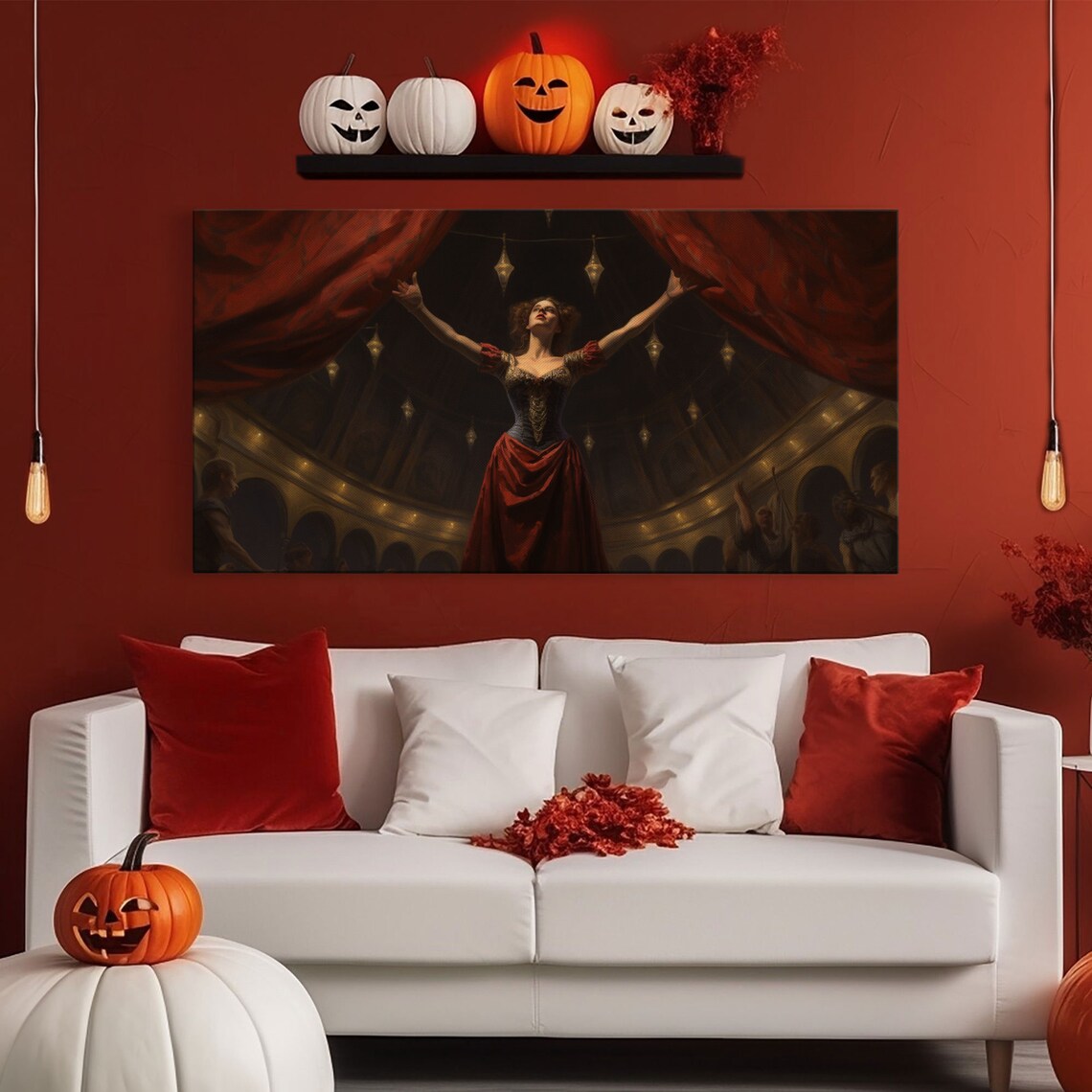 Haunted Circus Victorian Actress Red Gown Theater Stage Horror Art Poster - Image 5