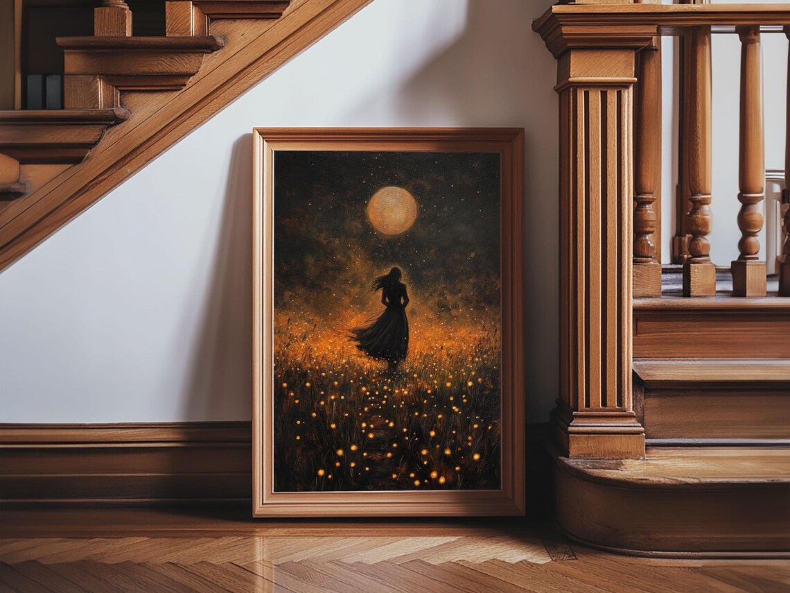 Vintage Witch Under Full Moon Art Print, Gothic Halloween - Image 2