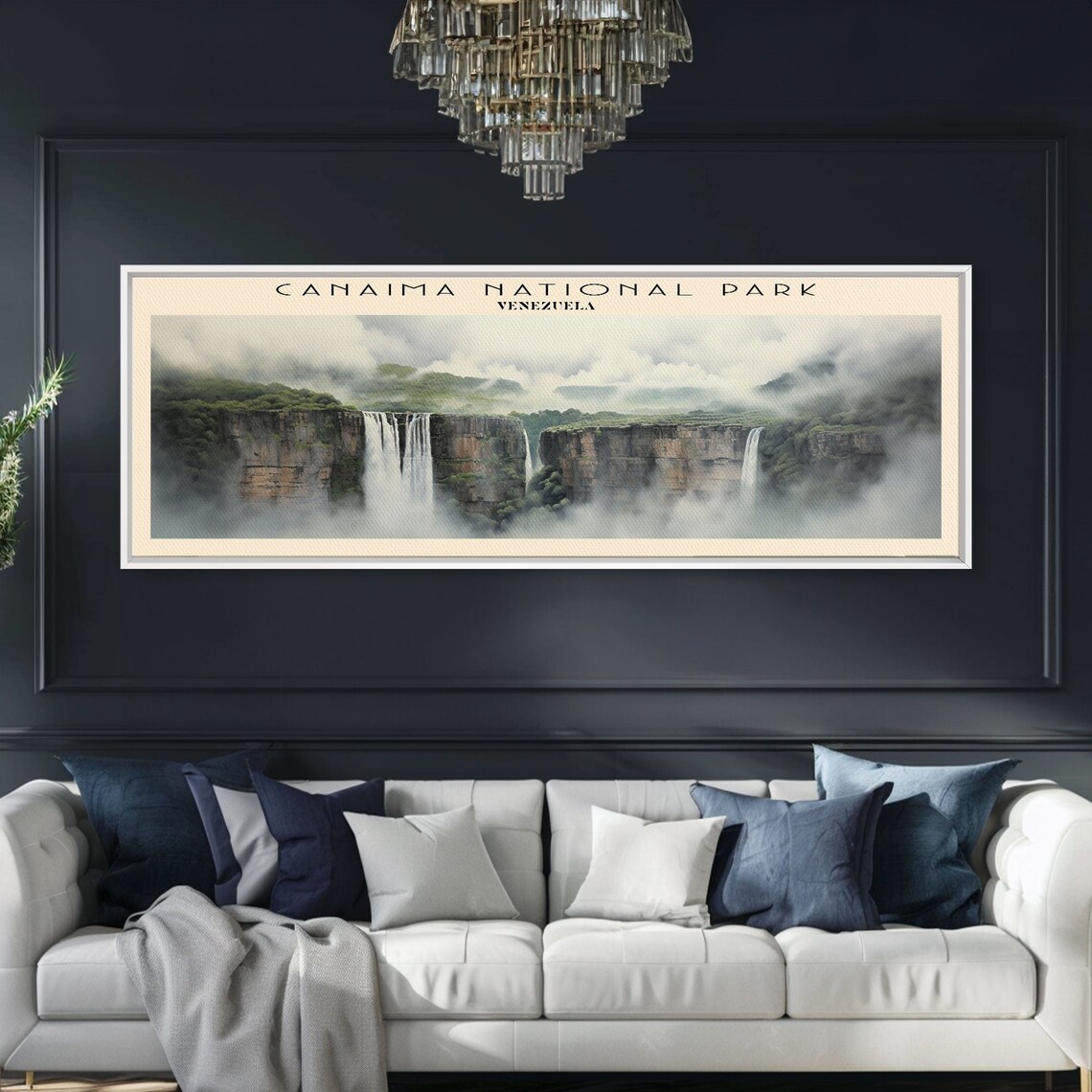 Canaima National Park Venezuela Tepui Waterfalls Mist Panoramic Travel Poster