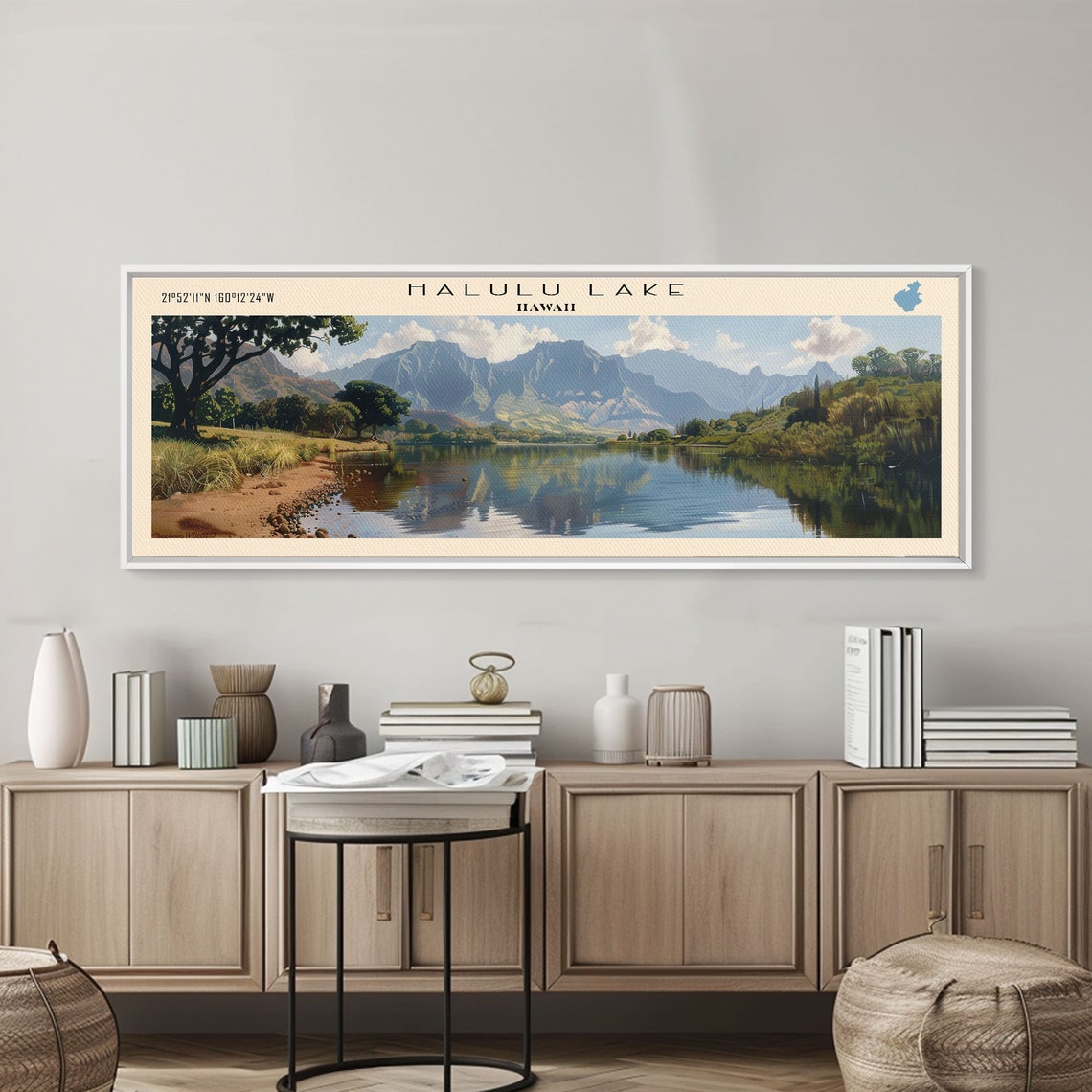 Halulu Lake Hawaii Tropical Mountains Lush Shore Reflection Poster - Image 2