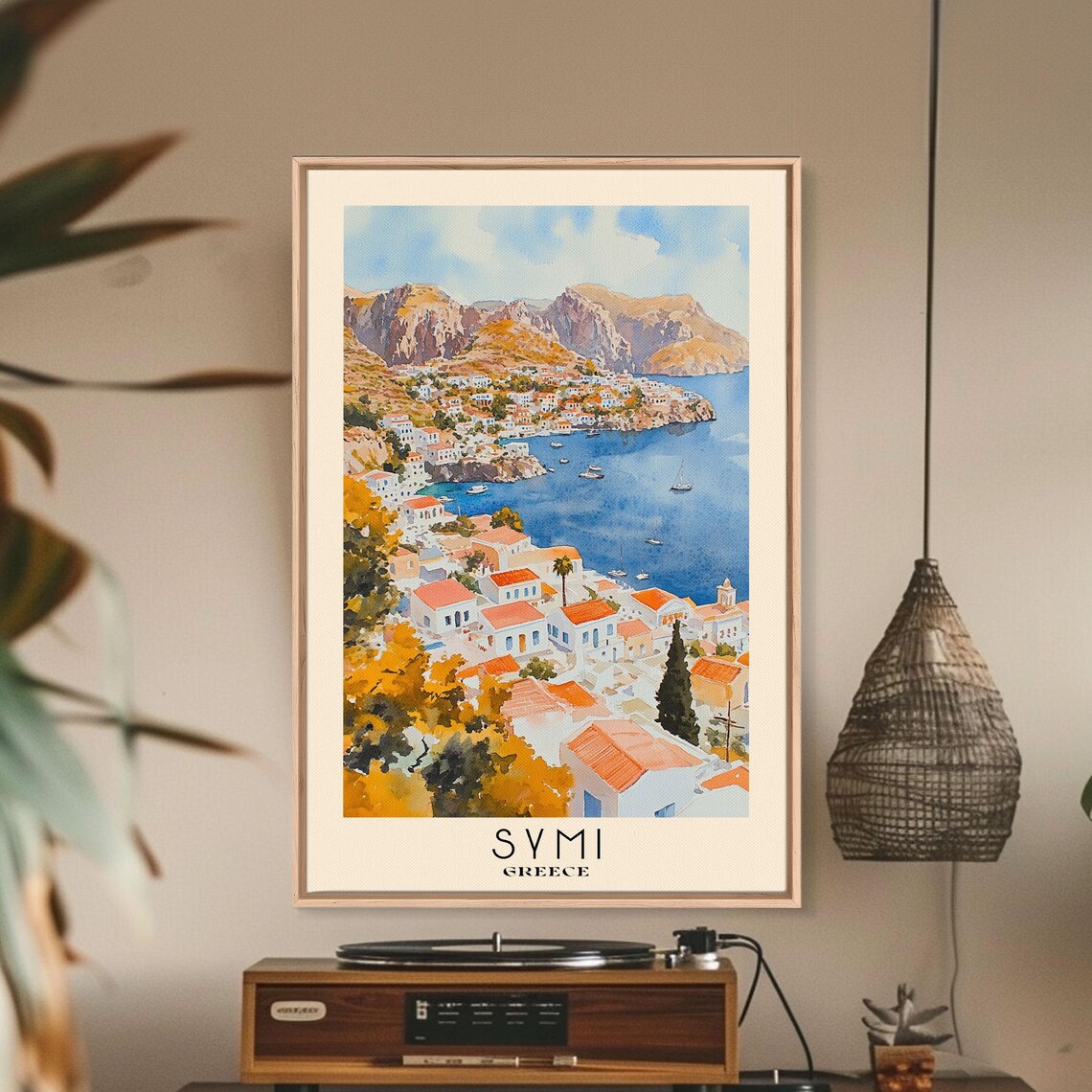 Symi Greece Island Harbor Red Roofs Blue Sea Sailboats Travel Poster - Image 3