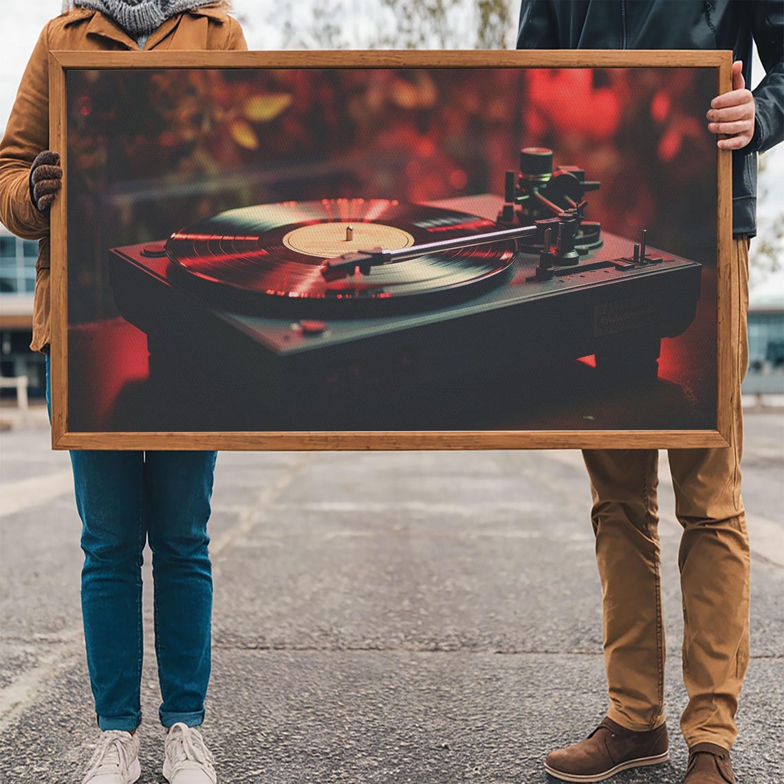 Vintage Vinyl Record Player Warm Red Glow Moody Turntable Music Poster - Image 3