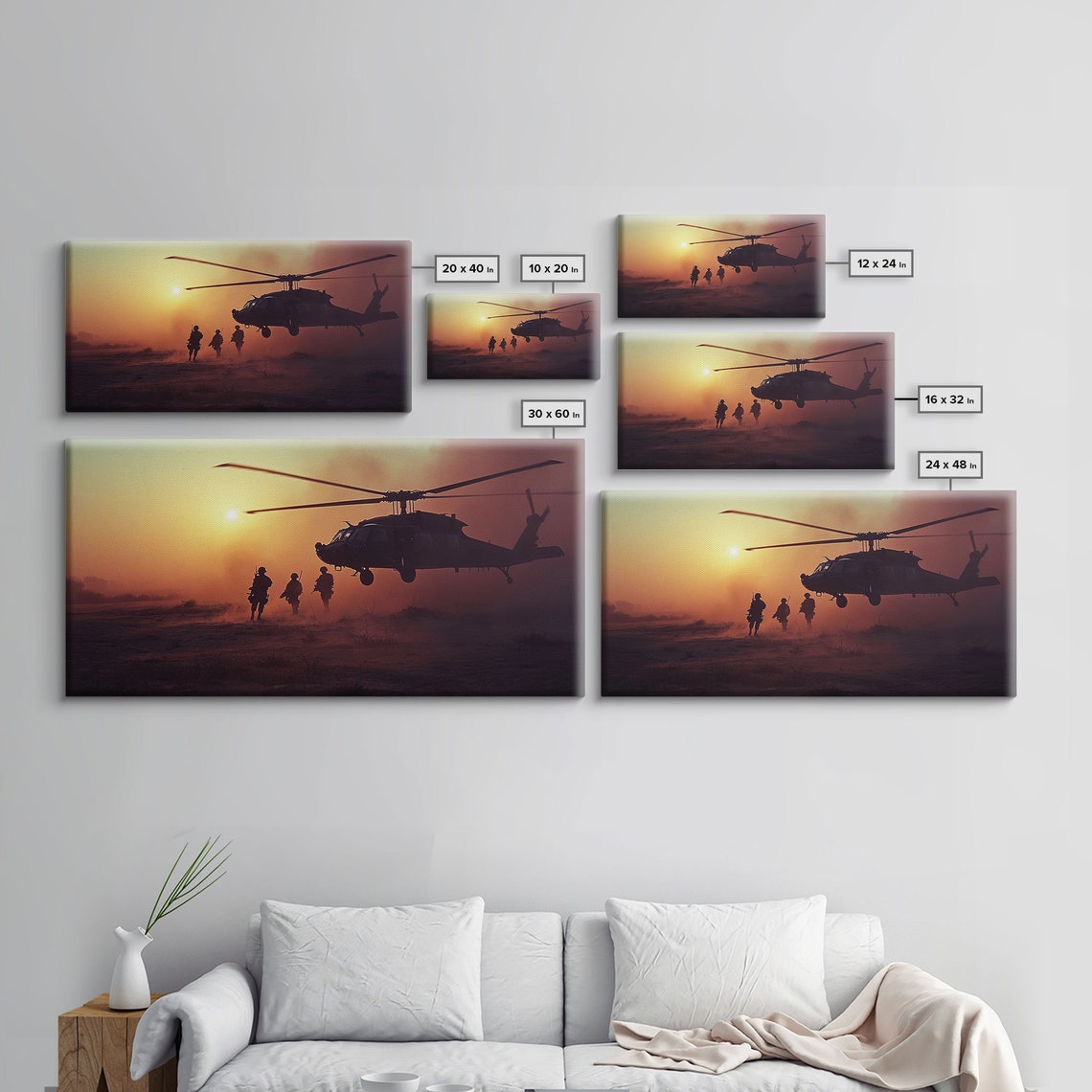 Blackhawk Helicopter Fire Team Insertion Sunset Dust Military Wall Art - Image 2