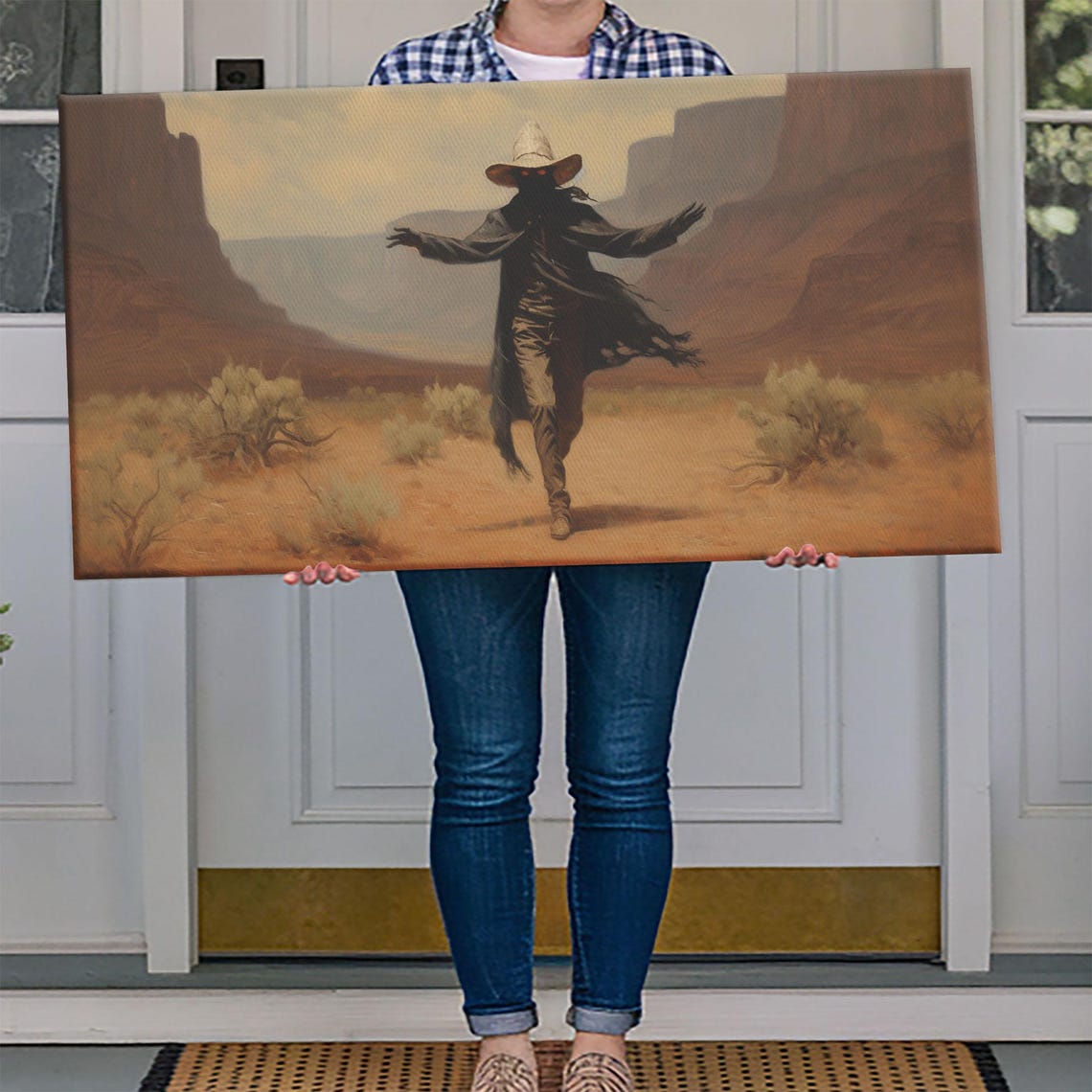 Ghost Cowboy With Arms Outstretched In Red Rock Desert Canyon Poster - Image 4