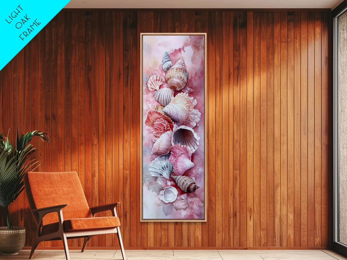 Pink Seashells Coastal Watercolor Beach House Nautical Art Poster