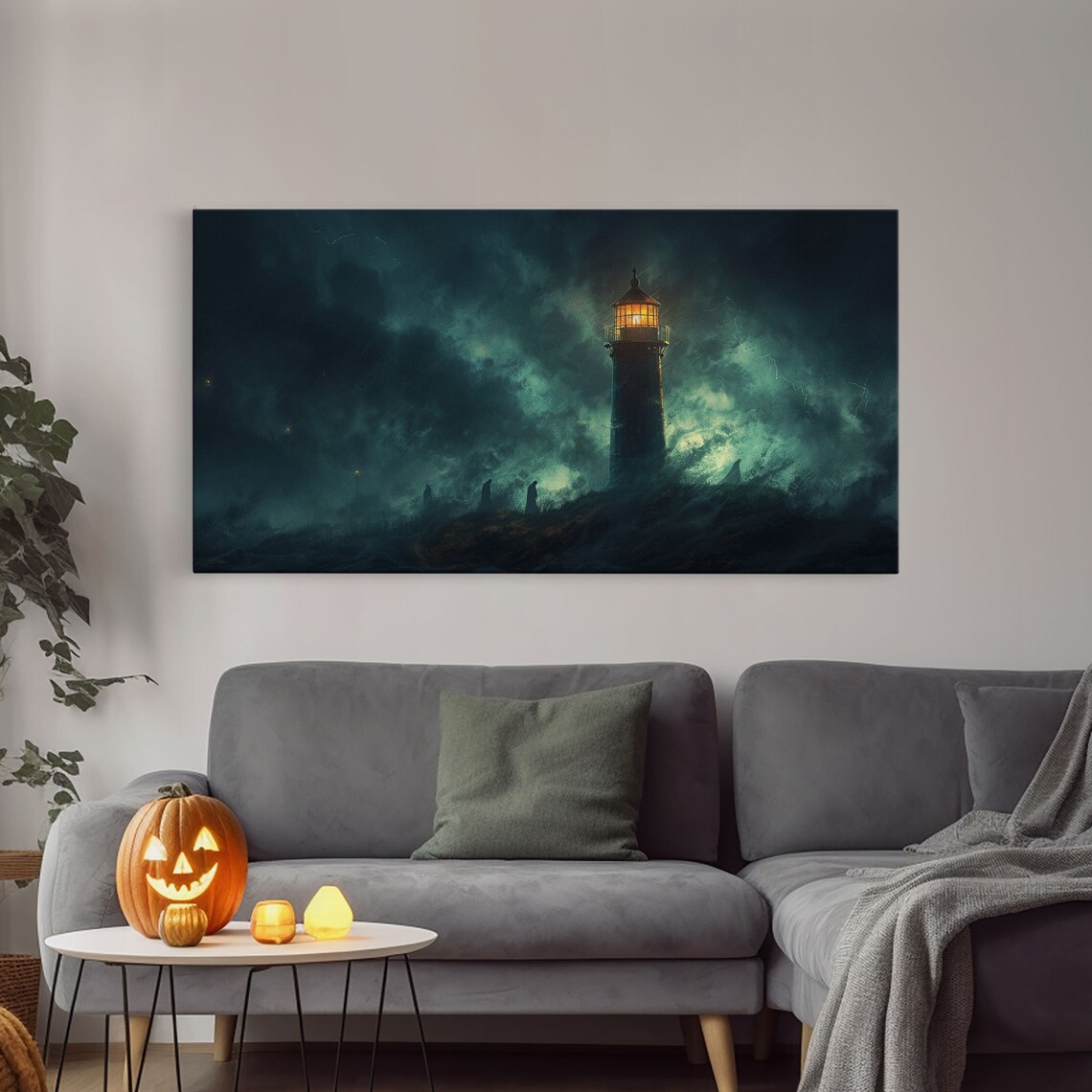 Haunted Lighthouse In Stormy Night Sea Spooky Halloween Art Print - Image 4