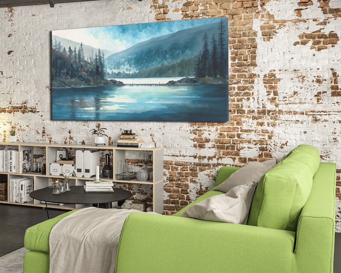 Blue Mountain Lake Pine Forest Watercolor Calm Scenic Landscape Poster - Image 5