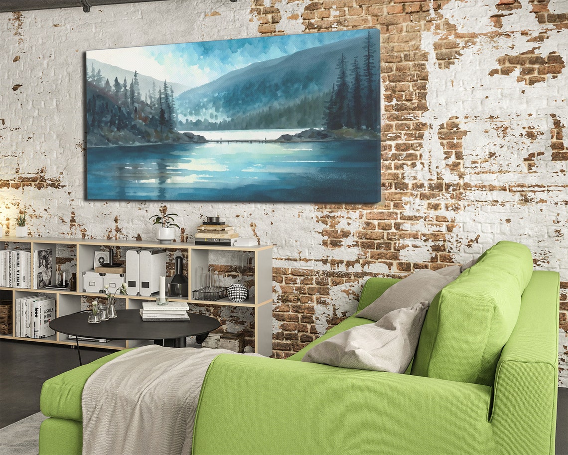 Mountain Lake Watercolor Landscape Painting Print Ready To Hang Large Gallery Wrapped Wall Art Prints With Floating Frames - Image 5