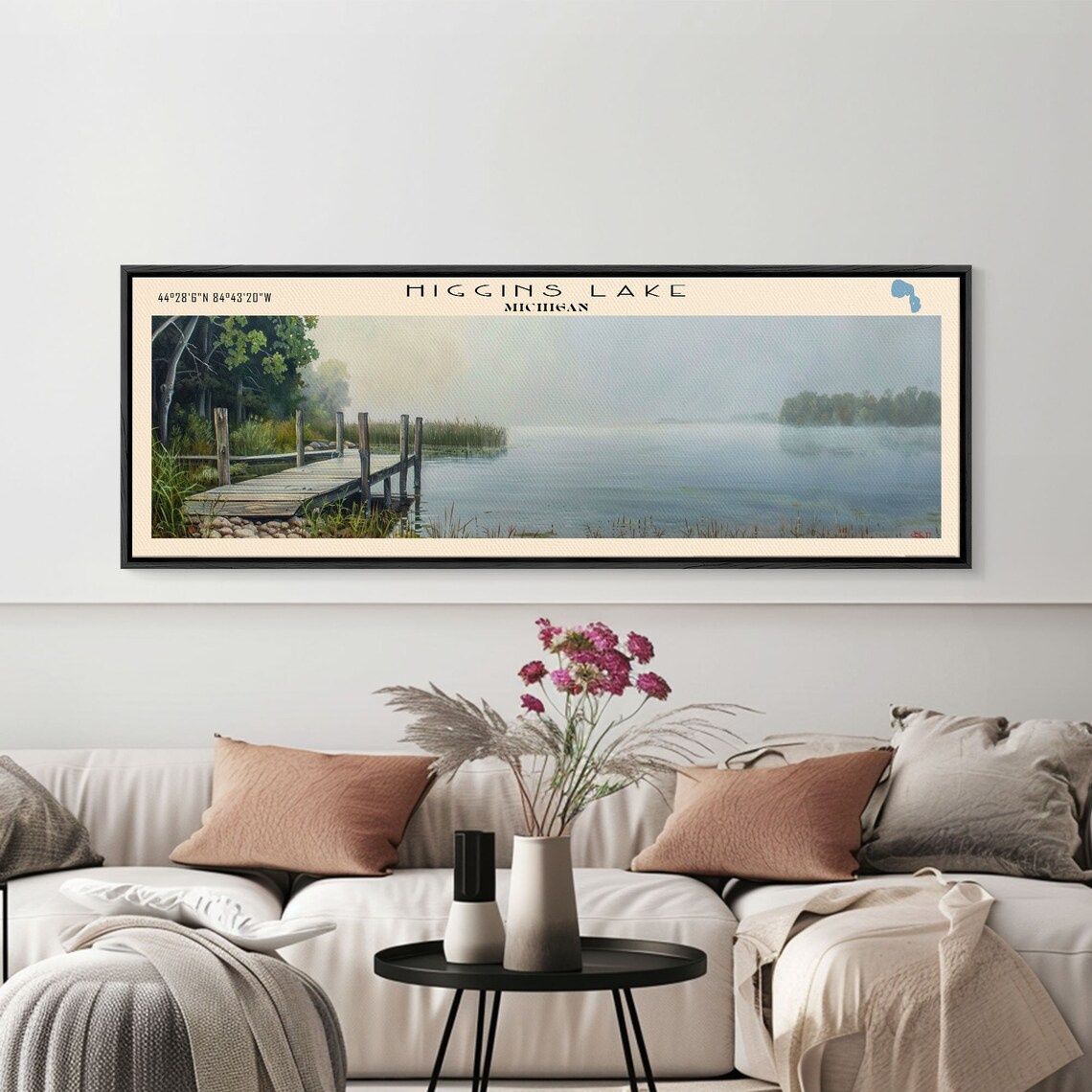 Higgins Lake Michigan Travel Poster, Lake House Art