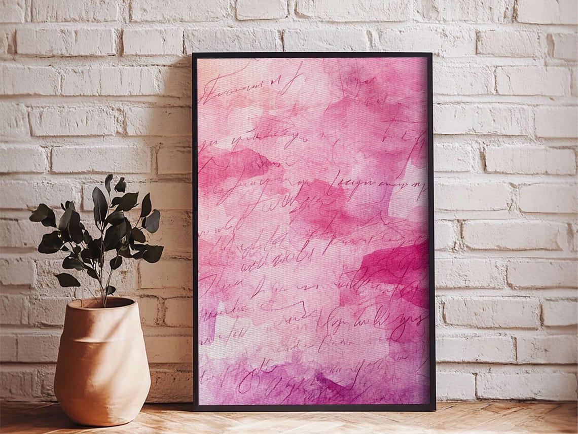 Pink Calligraphy Abstract Watercolor Romantic Script Love Wall Poster - Image 2