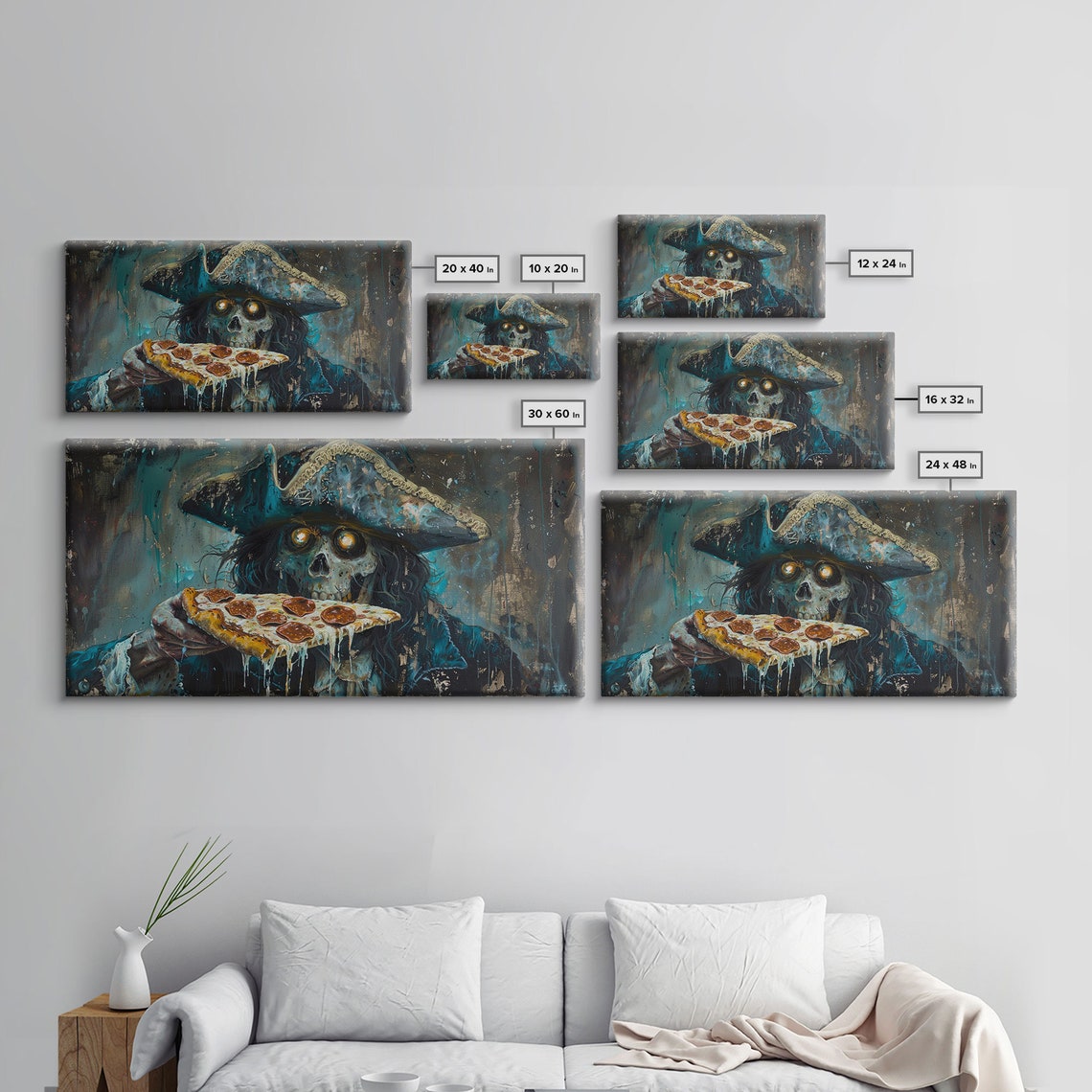 Ghost Pirate Eating Pepperoni Pizza Funny Spooky Halloween Art Print - Image 2