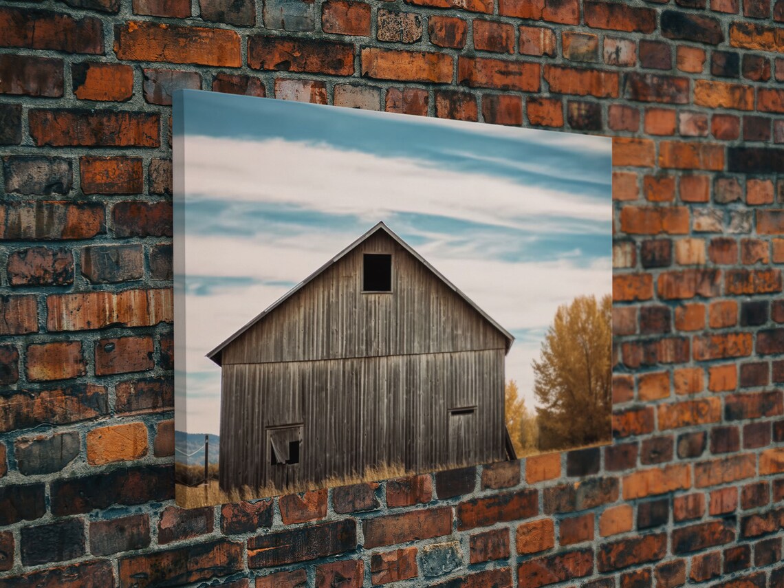 Weathered Wooden Barn Autumn Tree Rural Landscape Photography Poster - Image 4