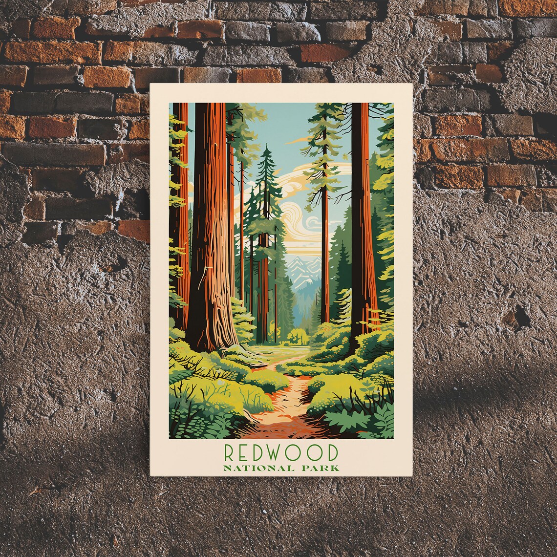 Redwood National Park Towering Redwood Trees Forest Path Travel Poster - Image 6