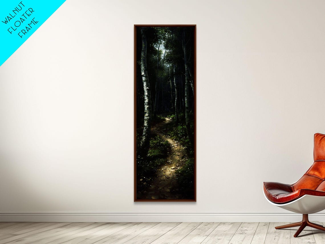 Dark Mysterious Forest Path Soft Light Shadows Tall Woodland Poster - Image 2