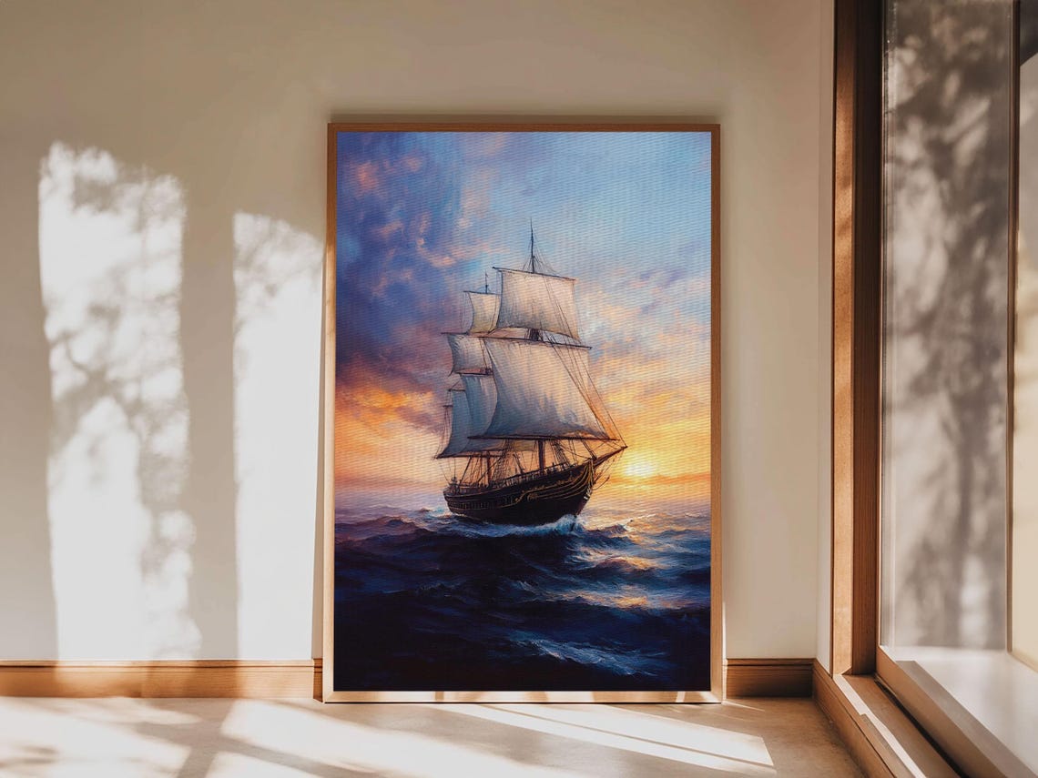Pirateship At Dawn, Pirate Art Print - Image 6