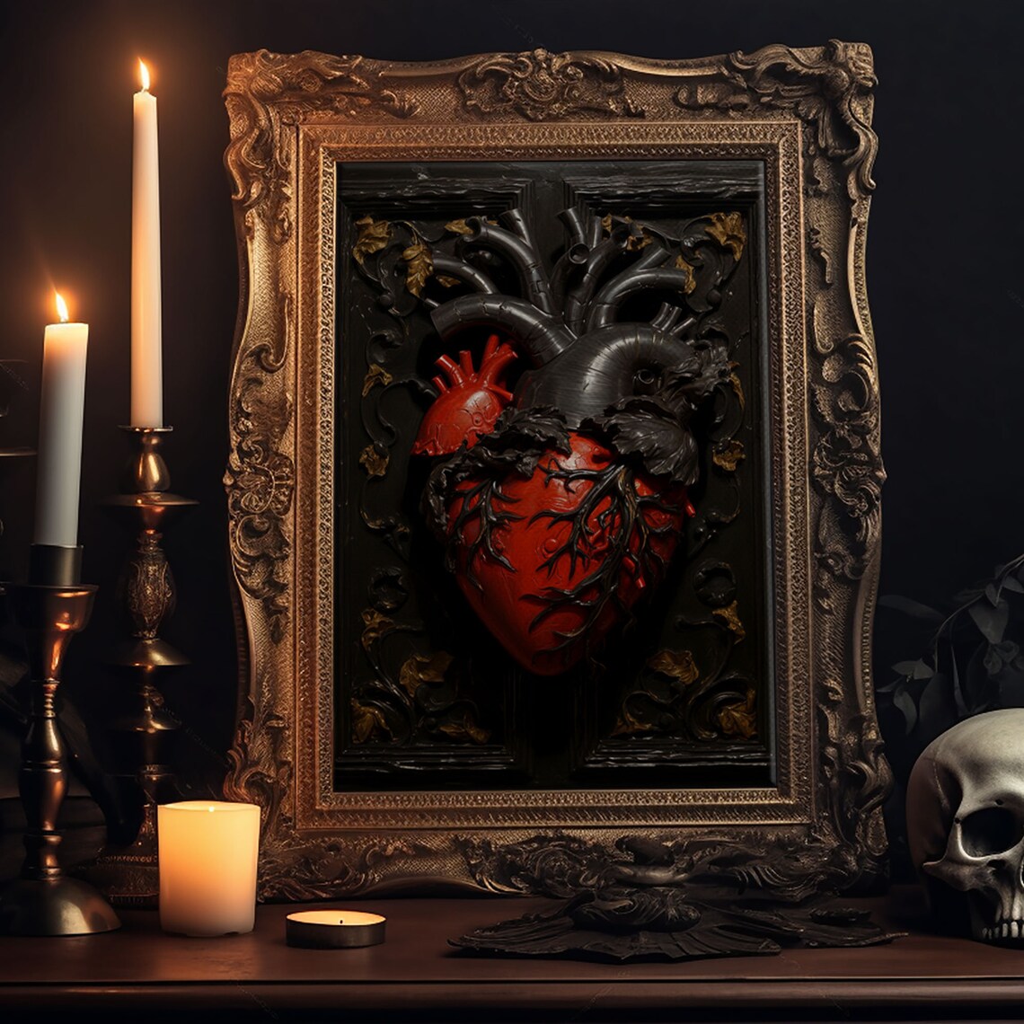 Vampire Black Heart, Vintage Gothic Art Print