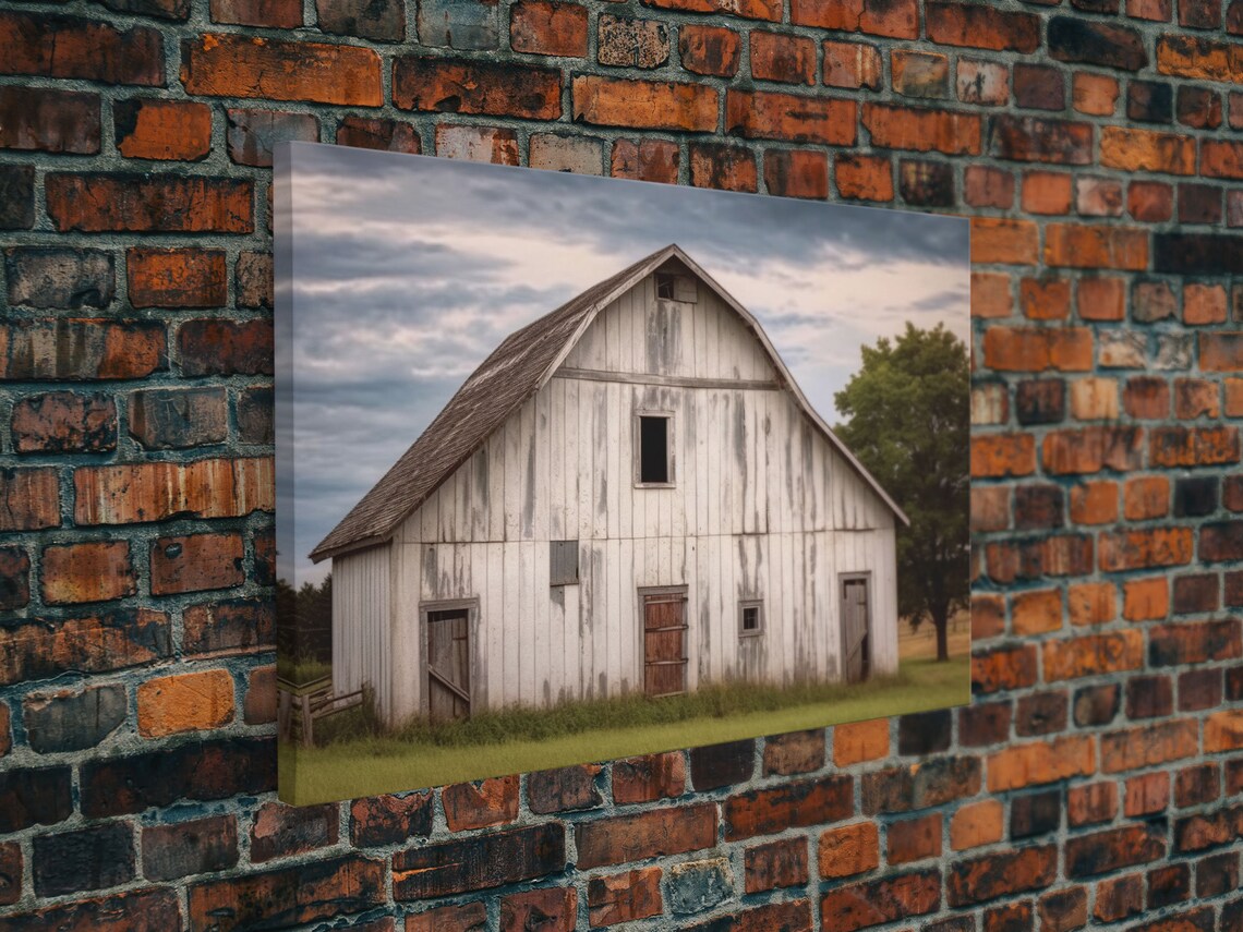 White Barn Landscape Print, Rustic Farmhouse Decor - Image 4