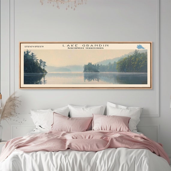 Lake Grandin Framed Print Lake House Decor Panoramic Wall Art Travel Poster Serene Lake Painting Nature Art