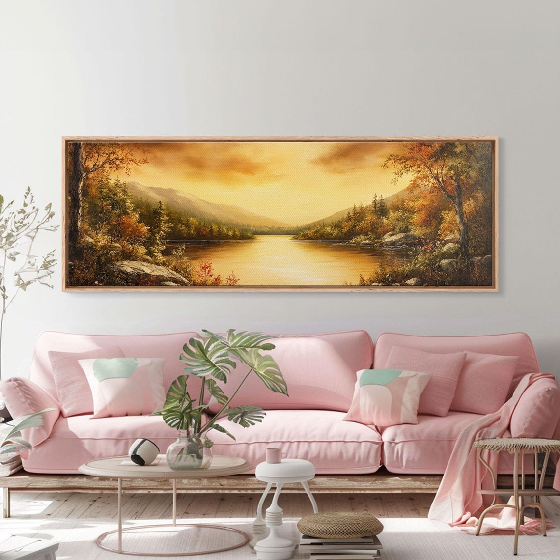 Golden Sunset Lake Autumn Trees Mountain Reflection Landscape Poster - Image 3