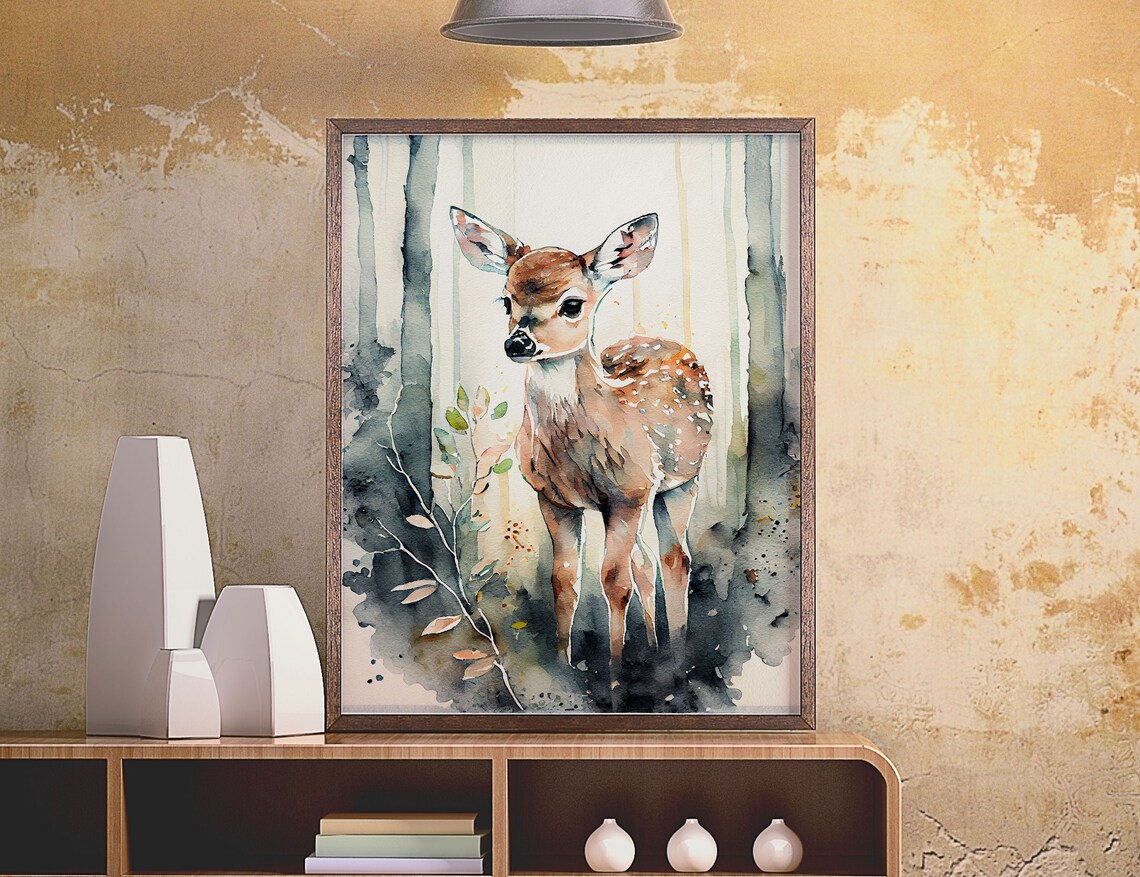 Watercolor Baby Deer Fawn Forest Cute Woodland Animal Nursery Poster - Image 3
