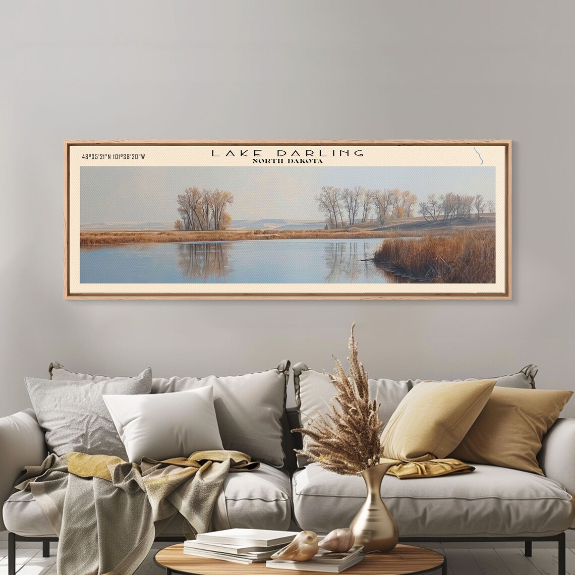 Lake Darling North Dakota Golden Reeds Mirror Reflection Travel Poster