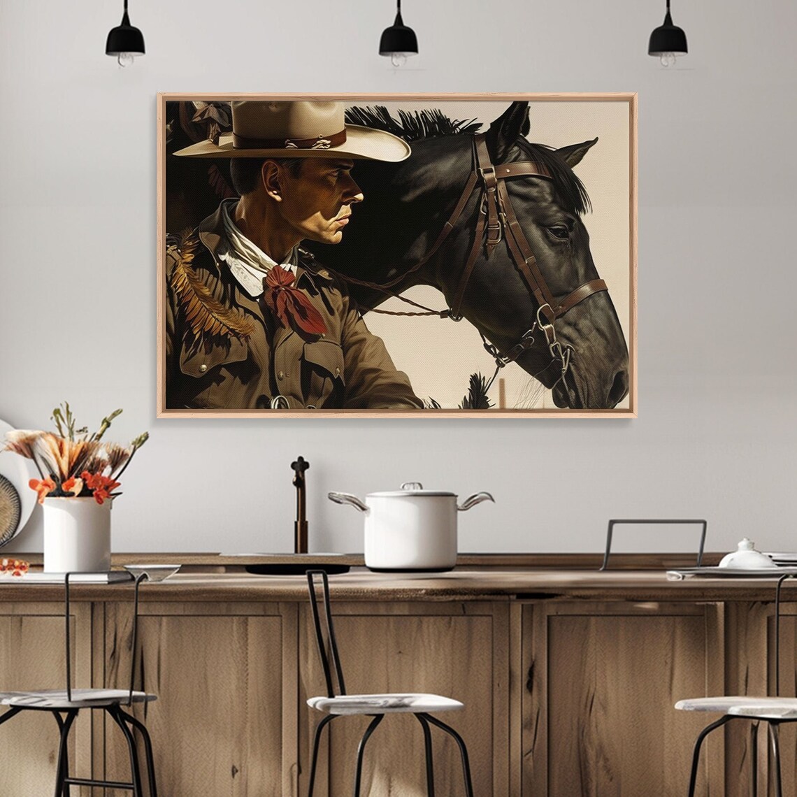 Cowboy With Black Horse Vintage Western Portrait Dramatic Sepia Print - Image 6