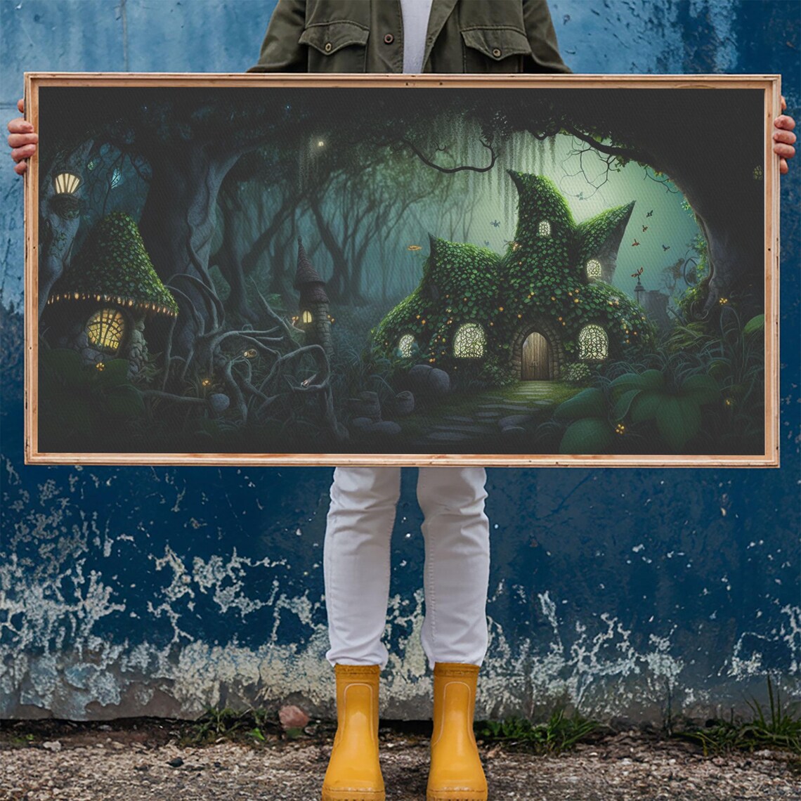 Gnome City Wall Art Fantasy Print Framed Art Tiny Gnome Houses On The Forest Floor - Image 6
