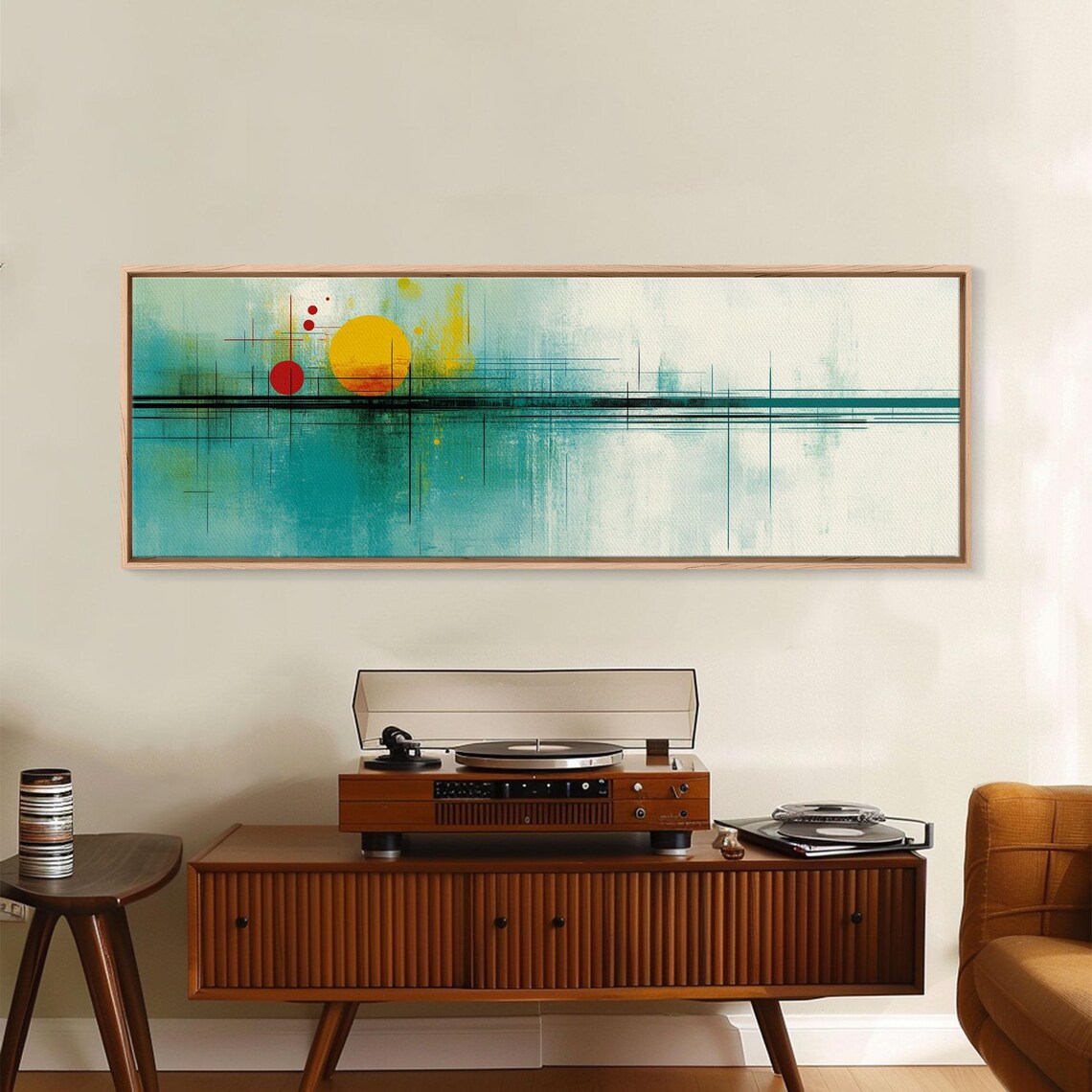 Abstract Turquoise Sunset Horizon With Golden Sun Modern Art Poster - Image 6