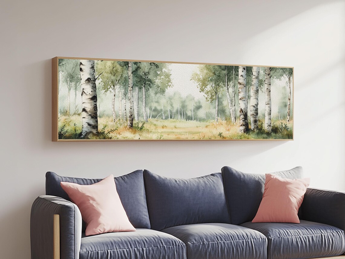 Silver Birch Trees in Spring Panoramic Wall Art Print - Image 2