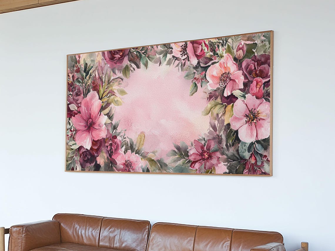 Blush Pink Floral Border Watercolor Botanical Frame Art Print Poster - Image 3