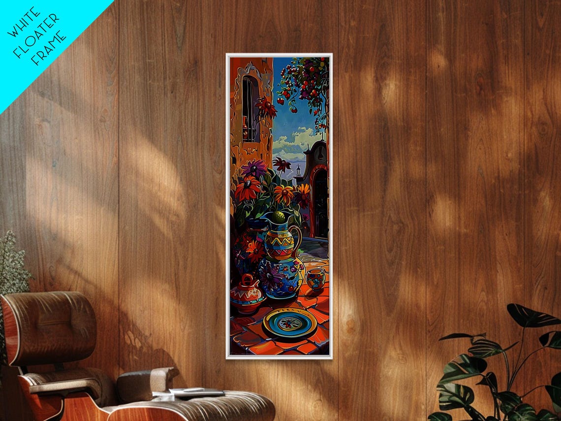 Mediterranean Courtyard Painted Ceramics Flowers Terrace Table Poster - Image 4