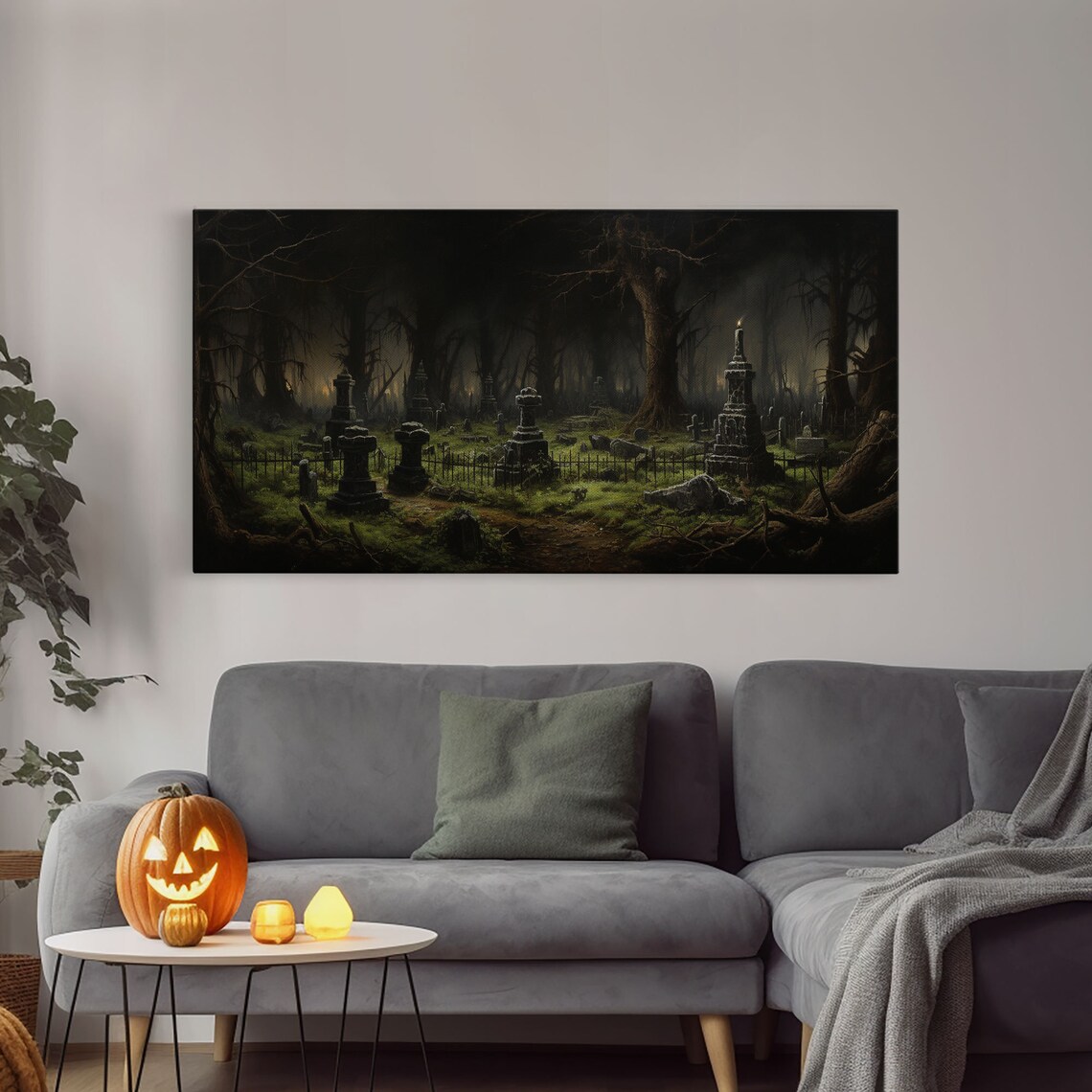 Victorian Haunted Cemetery Dark Forest Mossy Tombstones Candlelight Poster - Image 3